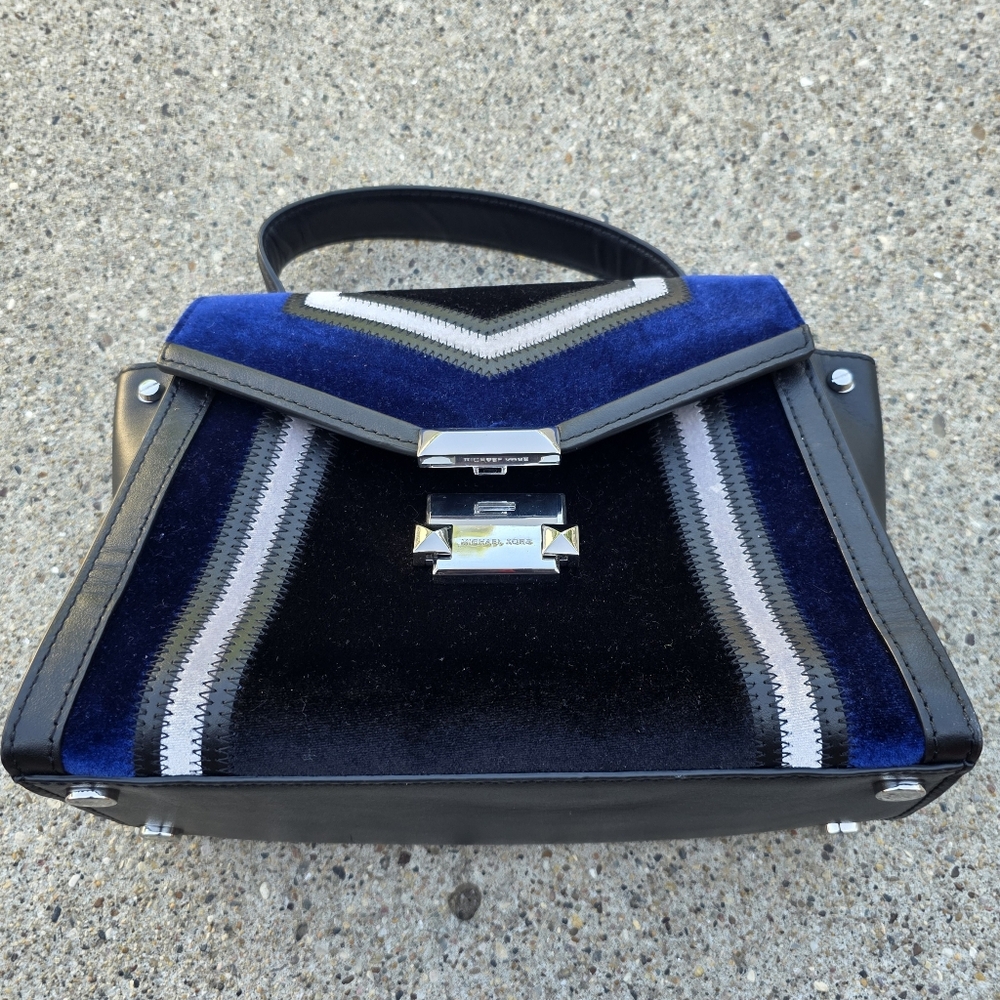 Michael Kors Stylish Black and Blue Velvet Original  Leather  Handbag Medium - Picture 4 of 12